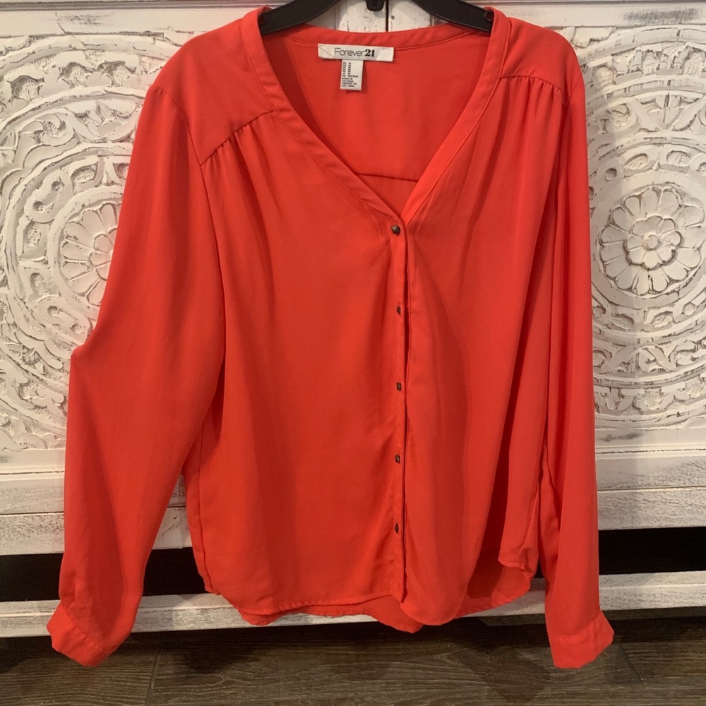 Forever21 Coral/orange Blouse with edgy details